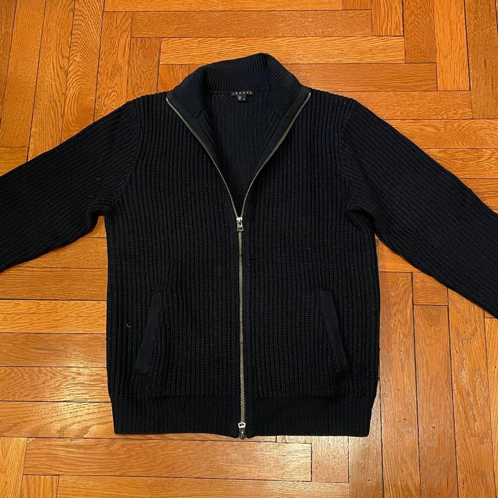 Theory Navy Wool zip sweater